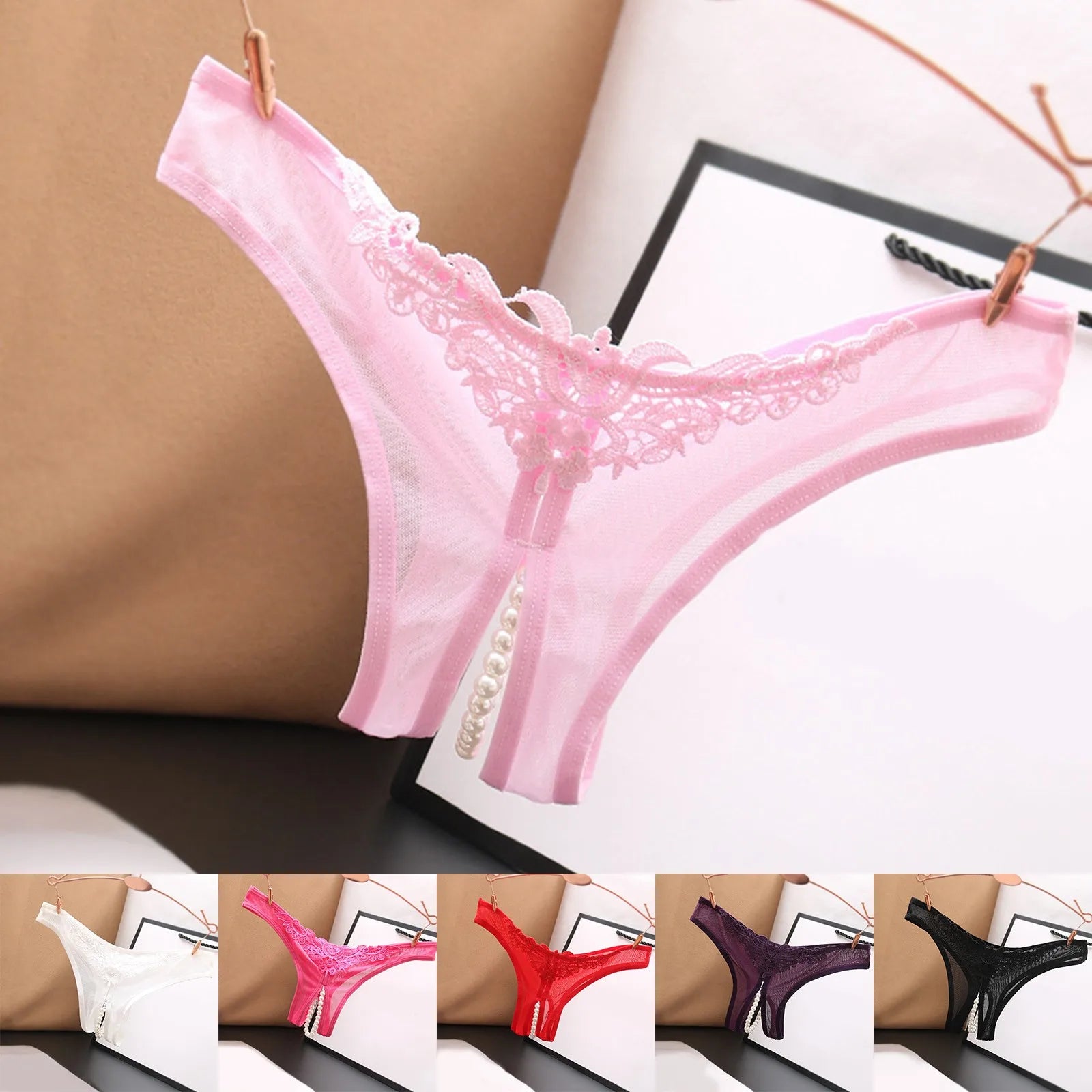 Sexy Panties For Women Plus Size Underwear Lace Open Pearl Massage Low Waist Triangle G String Pants Sexy Lingerie For Women