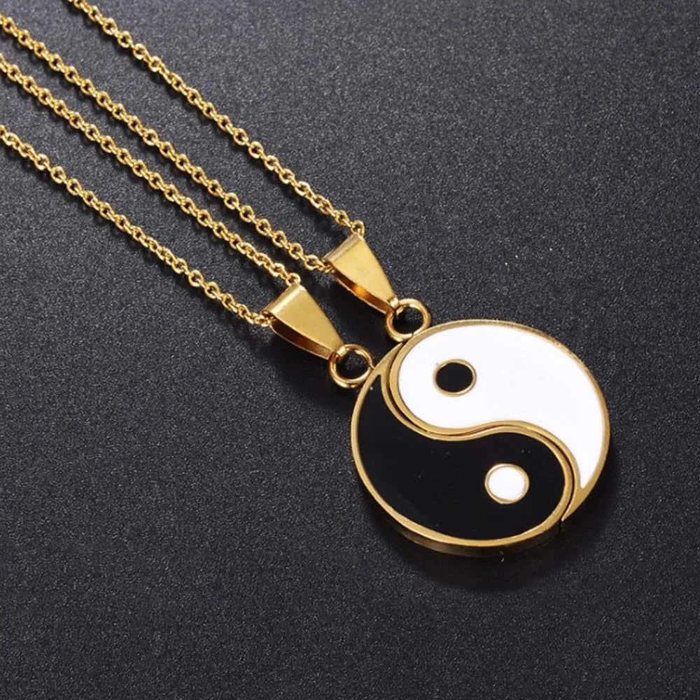 Alloy Yin Yang Pendant Puzzle Piece Necklace Birthday Jewlery Gifts for Couple or Best Friends