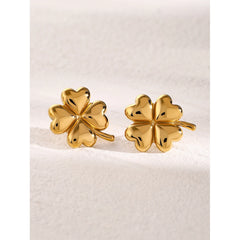 Uworld 18K Gold Plated Stainless Steel Lucky Four-leaf Clover Drop Earrings For Woman Girls Cute Floral pendientes Gift