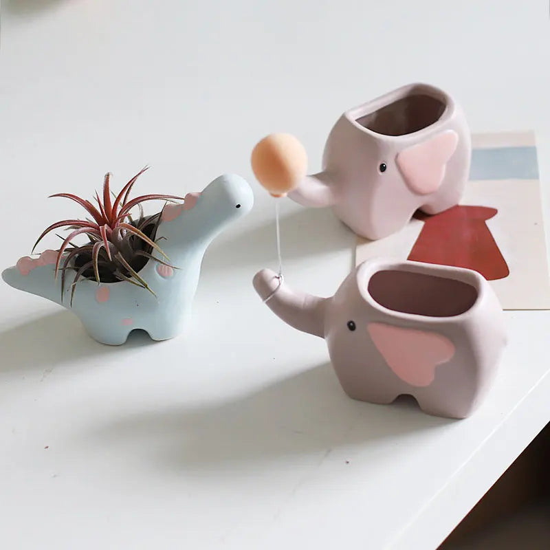 Cute Succulent Ceramic Flower Pot Animal Shape Elephant Dinosaur Plant Pot Desktop Balcony Decoration Home Decor