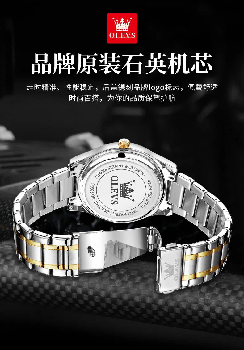 OLEVS Fashion Brand Original Men's Watches Week Calendar Luminous Quartz Watch for Men Waterproof Stainless Steel Strap Business