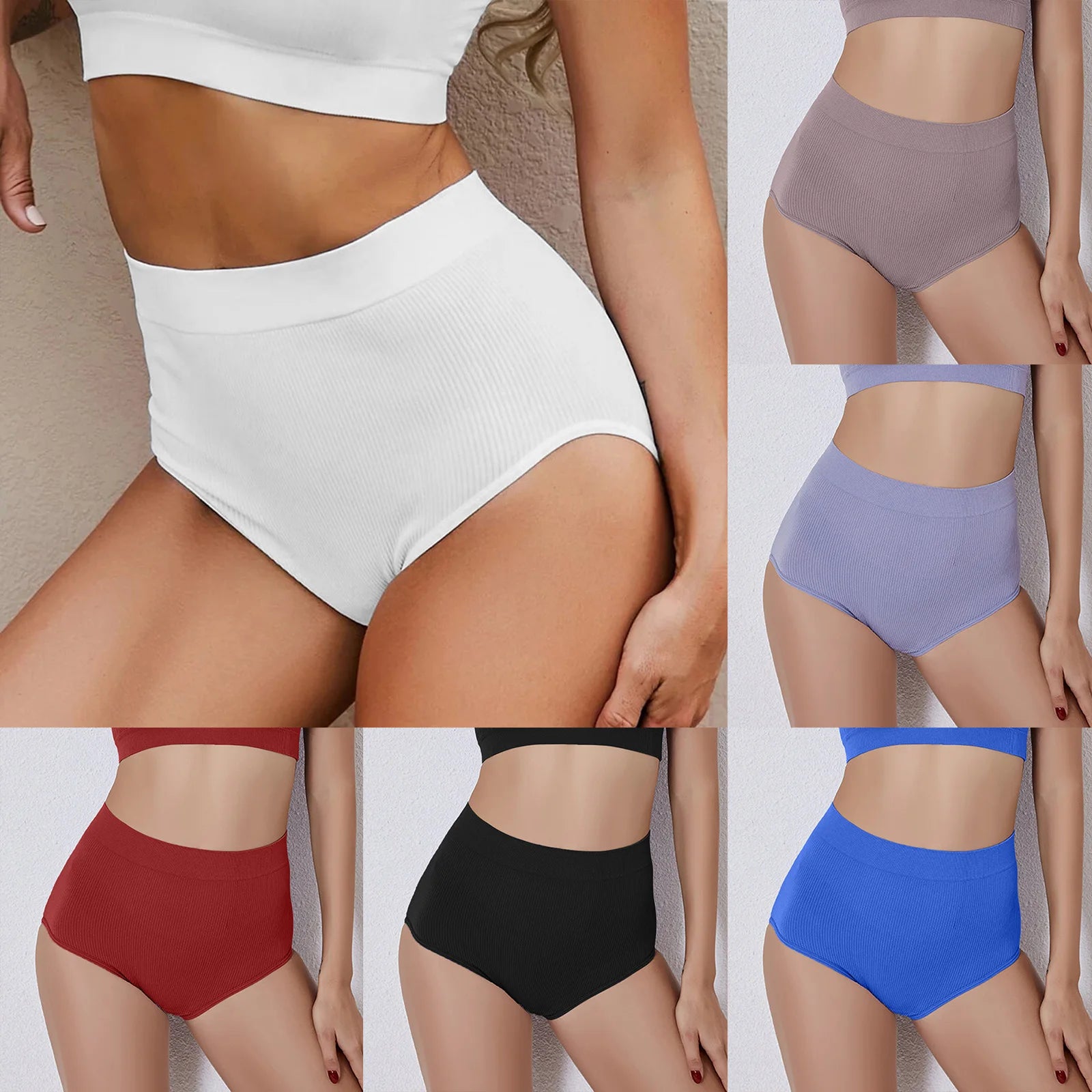 Ribbed Women Panties High Waist Highly Elastic Cotton Solid Underwear Comfortable Skin-Friendly Female Briefs Ropa De Mujer