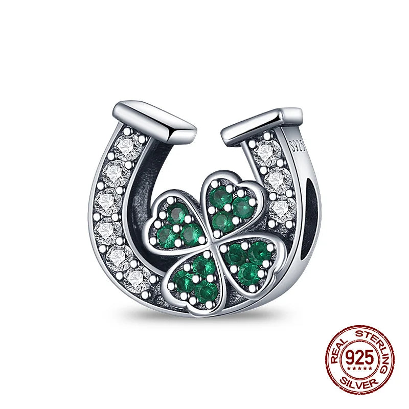 New 925 Sterling Silver Lucky Number Four Leaf Clover Series Charms Beads Fit Pandora 925 Original Bracelet DIY Birthday Jewelry