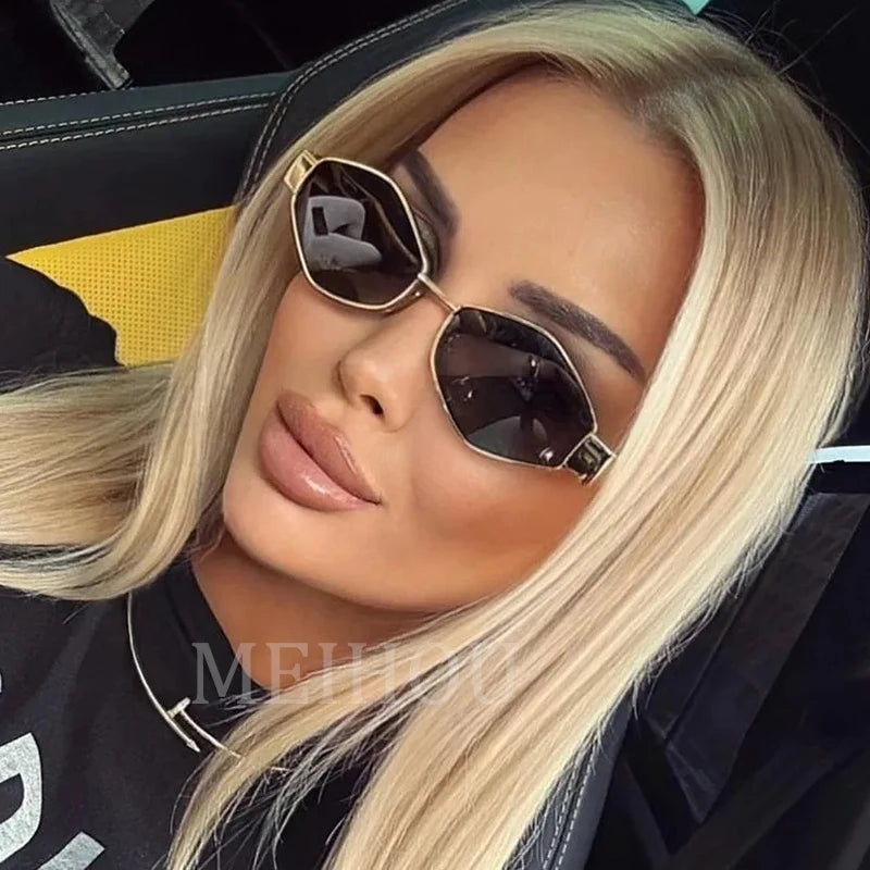 Fashion Punk Sunglasses Women 2024 Luxury Brand Unique Hexagon Sun Glasses Men Vintage Square Eyewear Shades Polygon Glasses