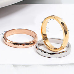 3mm Titanium Steel Ring Rhombus Shape Ring Woman Geometric Jewelry V Grid Rose Gold Silver Color Size 4 To 10 New Couple Ring