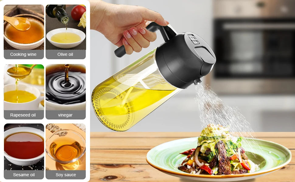 1-2PCS 2in1 Olive Oil Dispenser Bottle 500ml Plastic Oil Sprayer Cooking Oil Spray Tank BBQ Baking Picnic Kitchen Tools for Home
