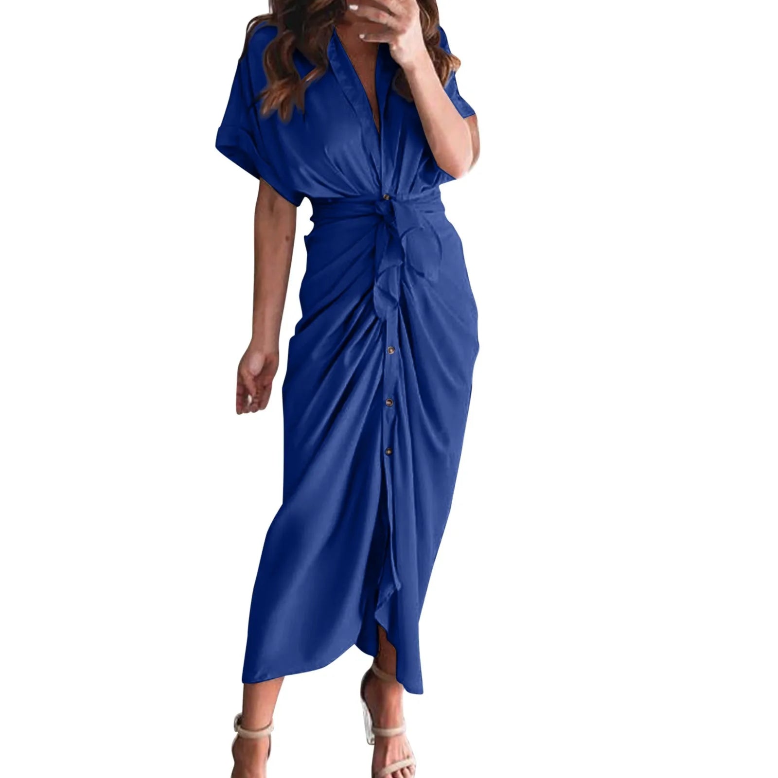 Formal Dresses For Wedding Guest Short Sleeve Long Dress Temperament Commuting High Waist Button Dress vestidos de graduación