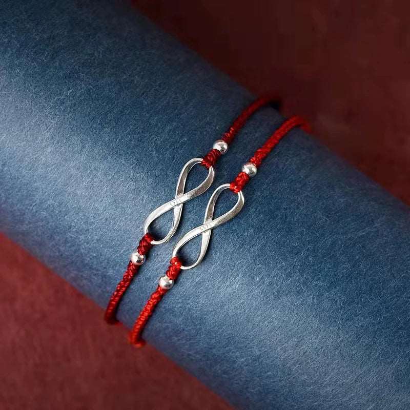 22cm 925 Silver Rope Bracelets Women Infinite Eight Lucky Red Thread Line String Bracelets For Women Girl Non Fading