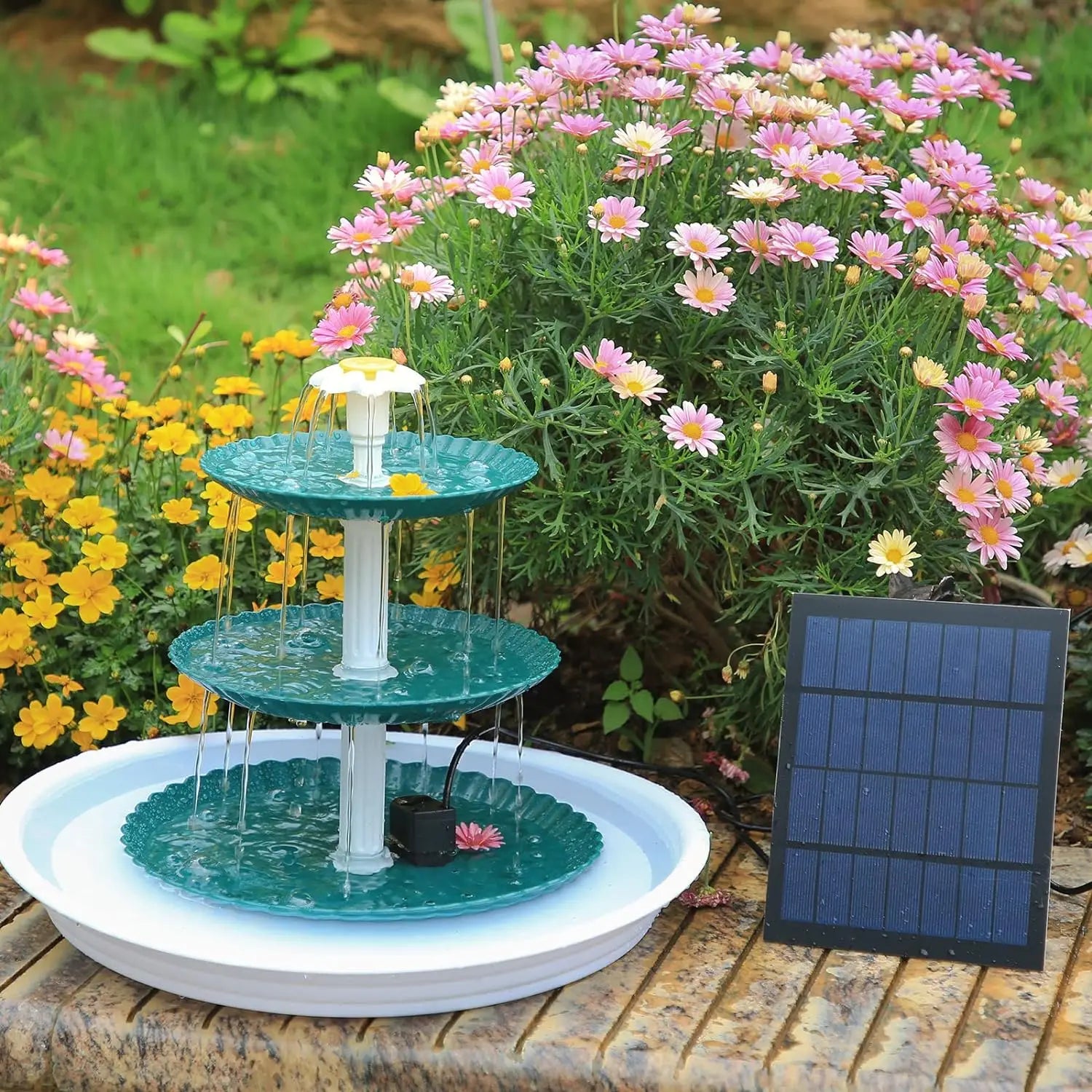 AISITIN 3 Tiered Bird Bath with 3.5W Solar Pump, DIY Solar Fountain Detachable and Suitable for Bird Bath, Garden Decoration