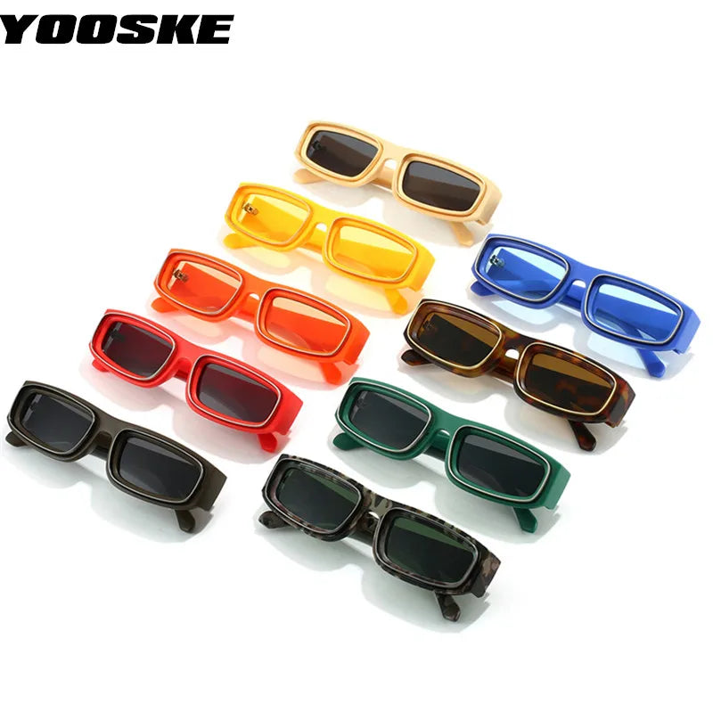 YOOSKE Rectangular Sunglasses Women Men Brand Designer Vintage Double Circle Metal Frame Sun Glasses Trendy Travel Style Eyewear