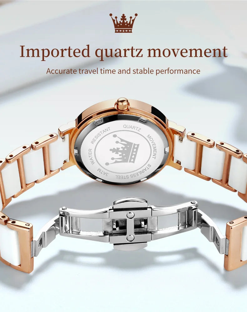 OLEVS 5877 Japan Quartz Women Watch Ceramics Watchstrap Luxury Elegant Ladies Bracelet Watch Watch for Women Relogio Feminino