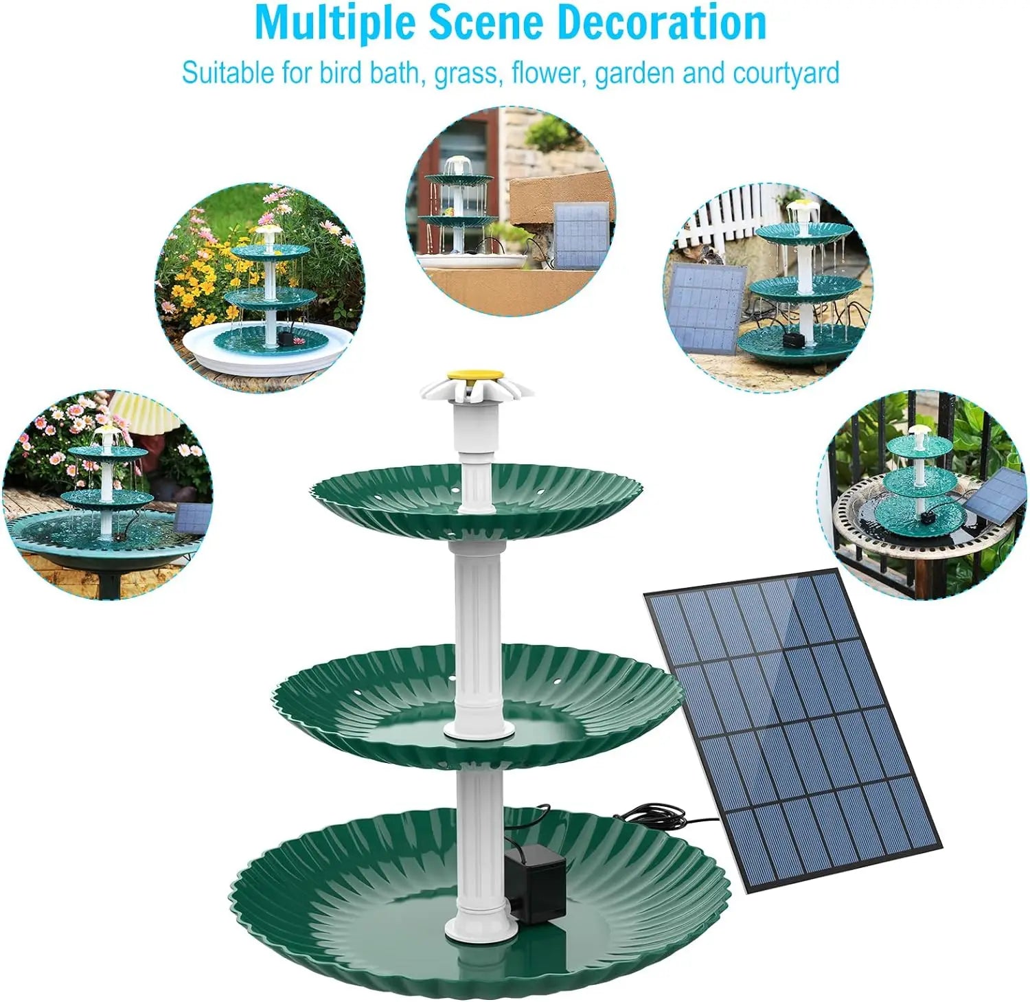 AISITIN 3 Tiered Bird Bath with 3.5W Solar Pump, DIY Solar Fountain Detachable and Suitable for Bird Bath, Garden Decoration