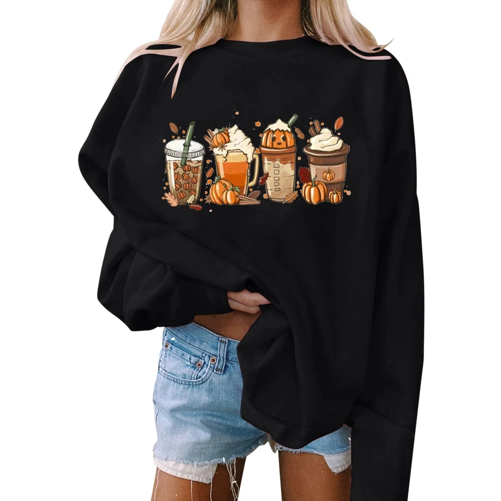 Women's Halloween Sweatshirt Colored Spooky Four Pumpkins Funny Autumn Women Long Sleeve Jumper Halloween Pullovers Top