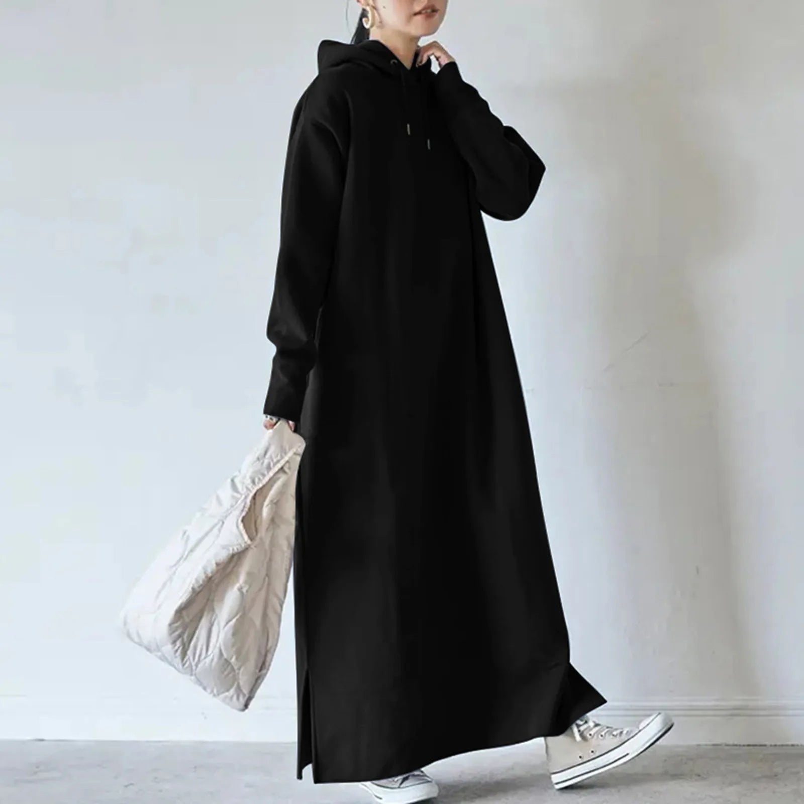 Women Long Hooodie Sweatshirt Dress Autumn And Winter Warm Fleece Hoodies Maxi Dress Female Casual Loose Oversized Vestidos Robe