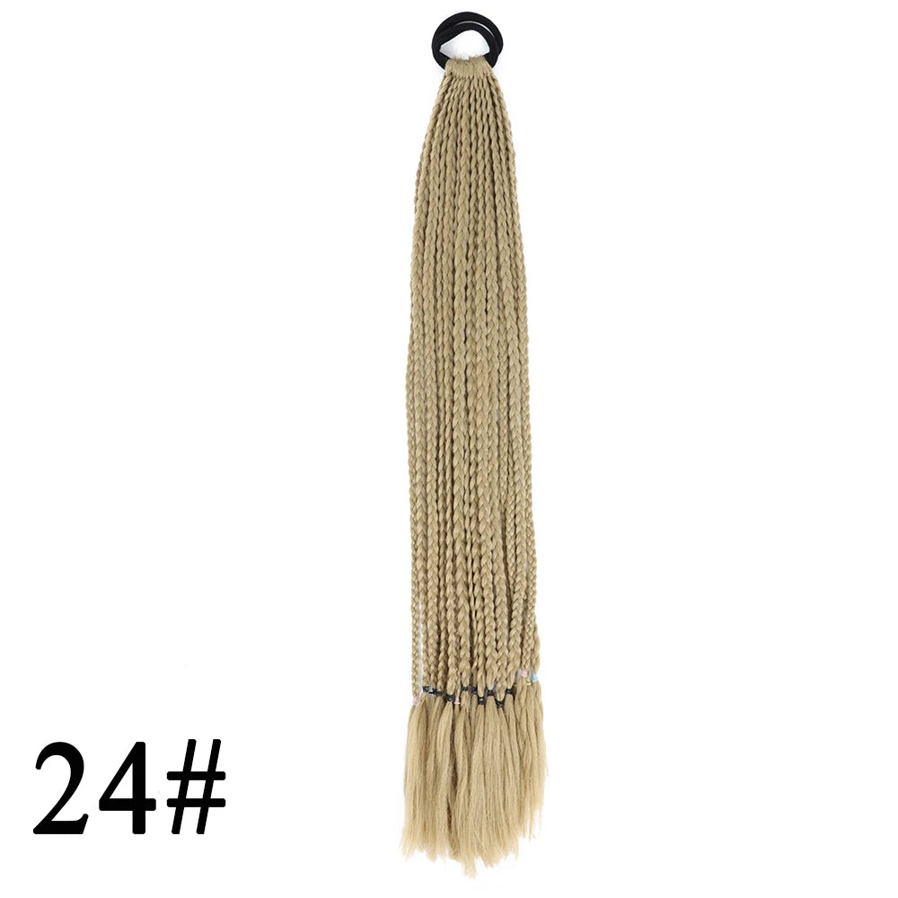 Synthetic 24 Inch Long Colored Box Braids Hair Ponytail With Rubber Bands Rainbow Twist Braided Highlights Ponytail For Women