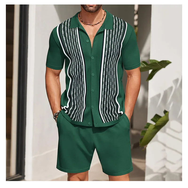 Business Casual Herrenanzug Hochwertiges zweiteiliges Set für Herren Sommer Herren Ice Silk Kurzarm Zweiteiliges Set Herrenbekleidung Fitnessstudio