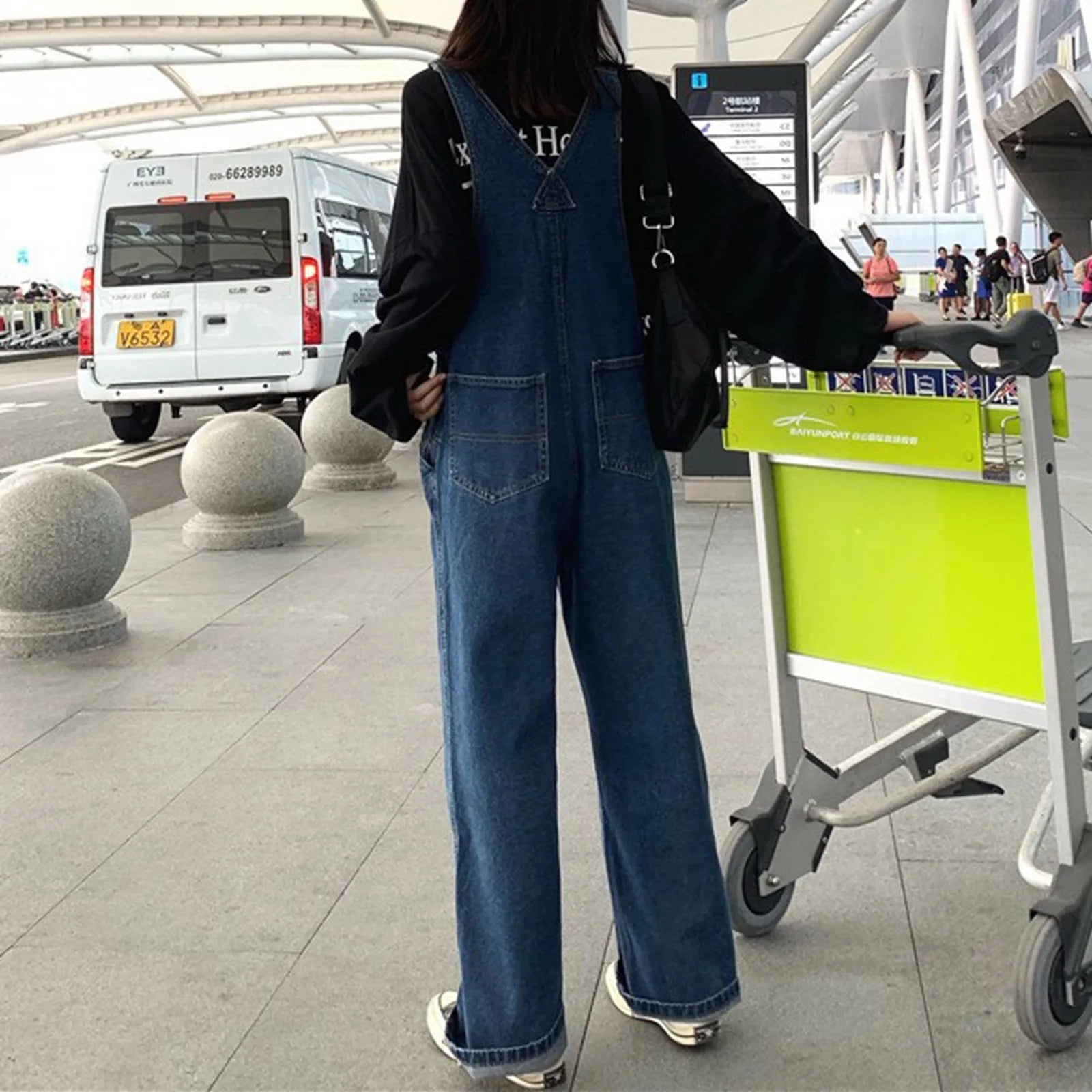 Jeasn Women Denim Overalls Y2k Korean Style Spaghetti Strap Retro Jumpsuits With Pockets Oversized Buttoned Wide Leg Playsuits