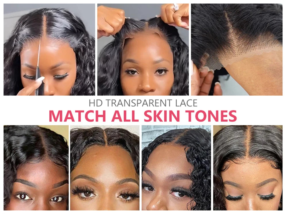 Glueless Wig Human Hair Ready To Wear Deep Wave Frontal Wig Short Curly Bob Wig Human Hair 4x4 13x4 Lace Front Human Hair 180%