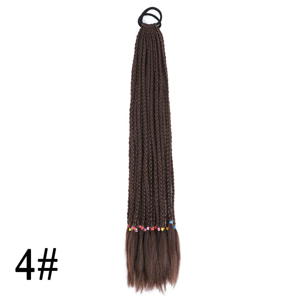 Synthetic 24 Inch Long Colored Box Braids Hair Ponytail With Rubber Bands Rainbow Twist Braided Highlights Ponytail For Women