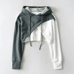 Streetwear Women Sexy Cropped Y2K Hoodies Plus Size Casual Long Sleeve Contrasting Color Hooded Loose Sweatshirt Tops 후드티