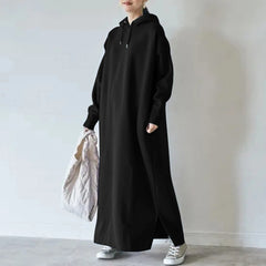 Women Long Hooodie Sweatshirt Dress Autumn And Winter Warm Fleece Hoodies Maxi Dress Female Casual Loose Oversized Vestidos Robe