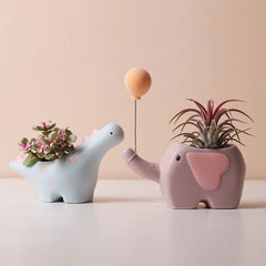 Cute Succulent Ceramic Flower Pot Animal Shape Elephant Dinosaur Plant Pot Desktop Balcony Decoration Home Decor