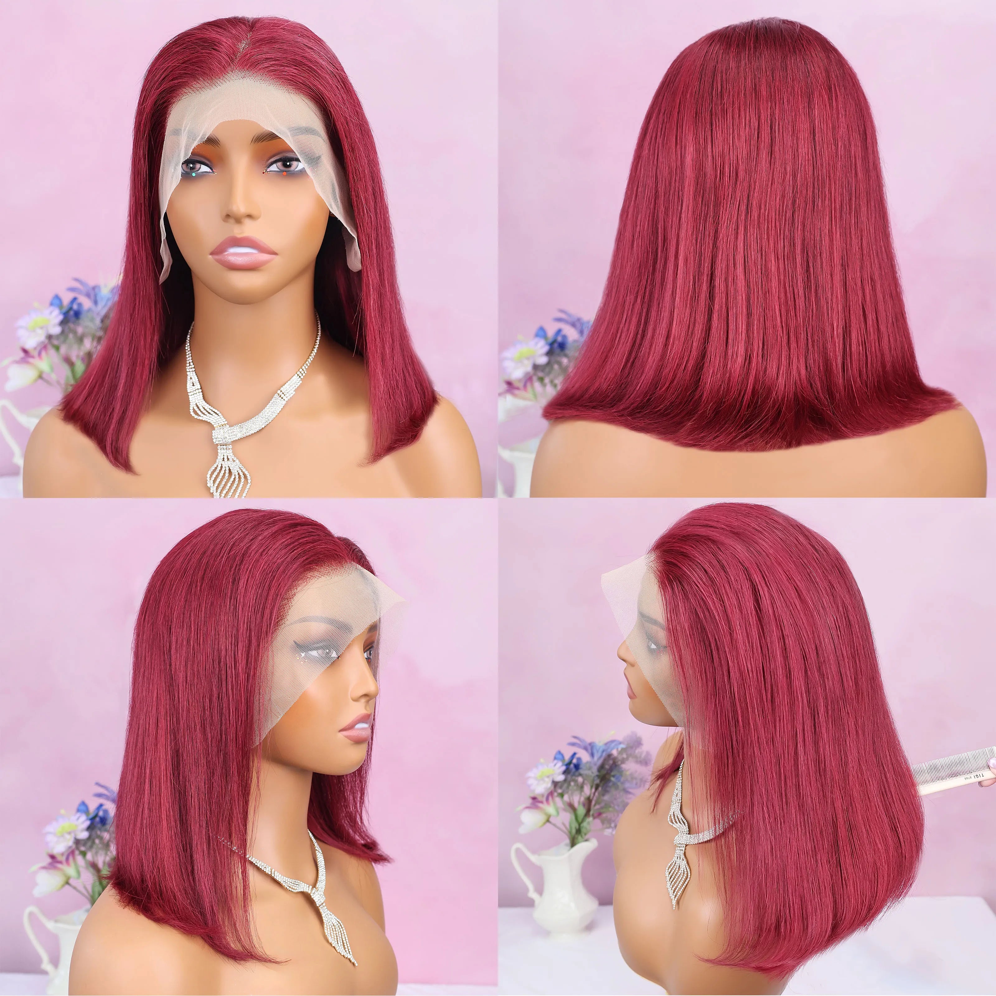 Bob Wig Human Hair 99J Burgundy Lace Front Wigs Human Hair 13x4 Lace Wigs Human Hair Brazilian Straight Bob Wigs