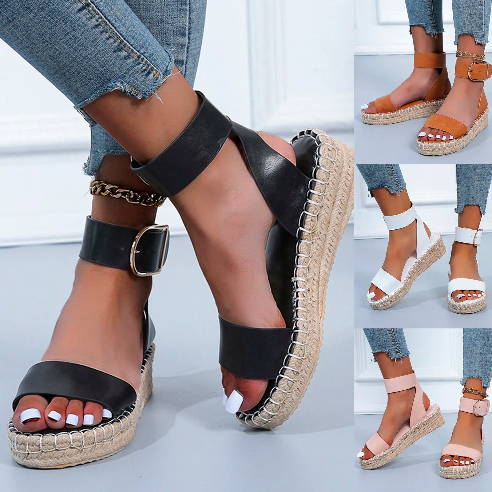 Women's Sandals 2024 Hot Sales Thick Sole Wedge Heel Sandals Spring Summer Platform Sandles Woman's Big Size Comfortable Shoes