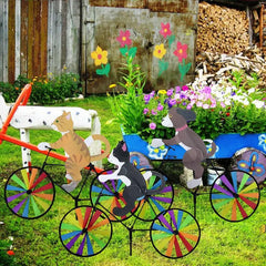 Animal Bike Wind Spinner Cat Puppy Windmill Outdoor Garden Decoration Pinwheel Home Yard Art Decoration Gift