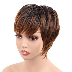 Short Box Braided Wigs for Black Women Synthetic Straight Hair Wigs With Natural Bangs Black Brown Braiding Wig Natural Looking