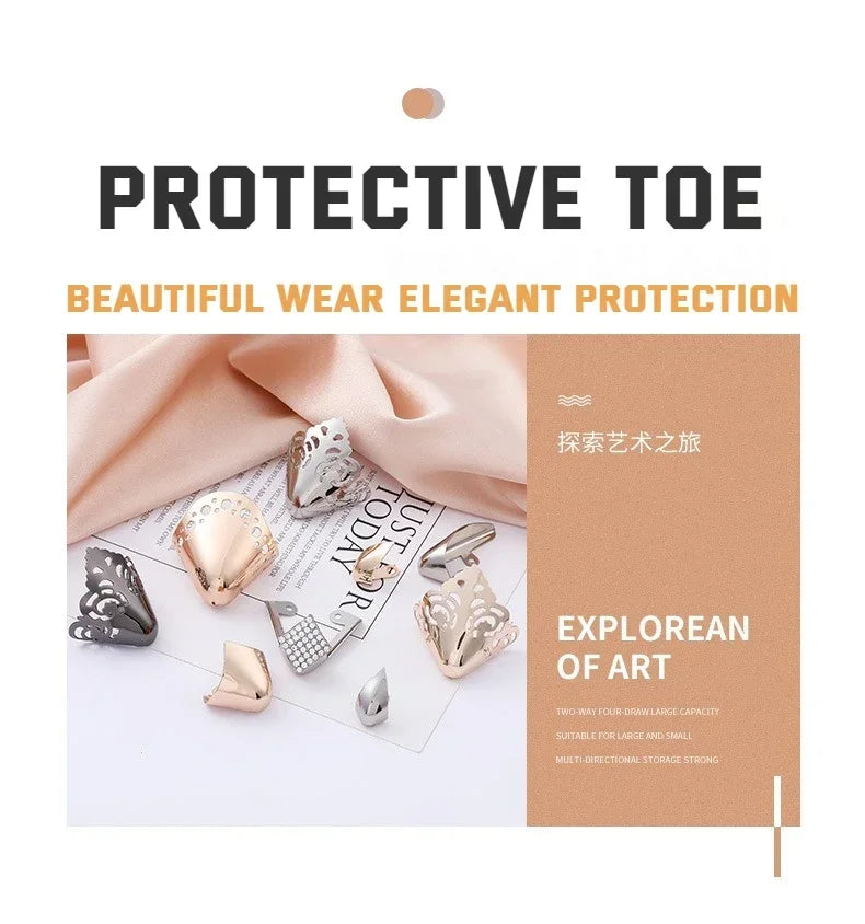 Women High Heel Metal Toe Cap Wear and Tear Concealer Anti-kicking Leather Shoes Point Protector Flat Shoe Tips Cap Accessorices