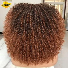 Kurze Afro-Lockenperücke mit Pony, synthetische, afrikanische, kleberlose, flauschige, schwarze, Ombre-braune, lockige Damenperücken