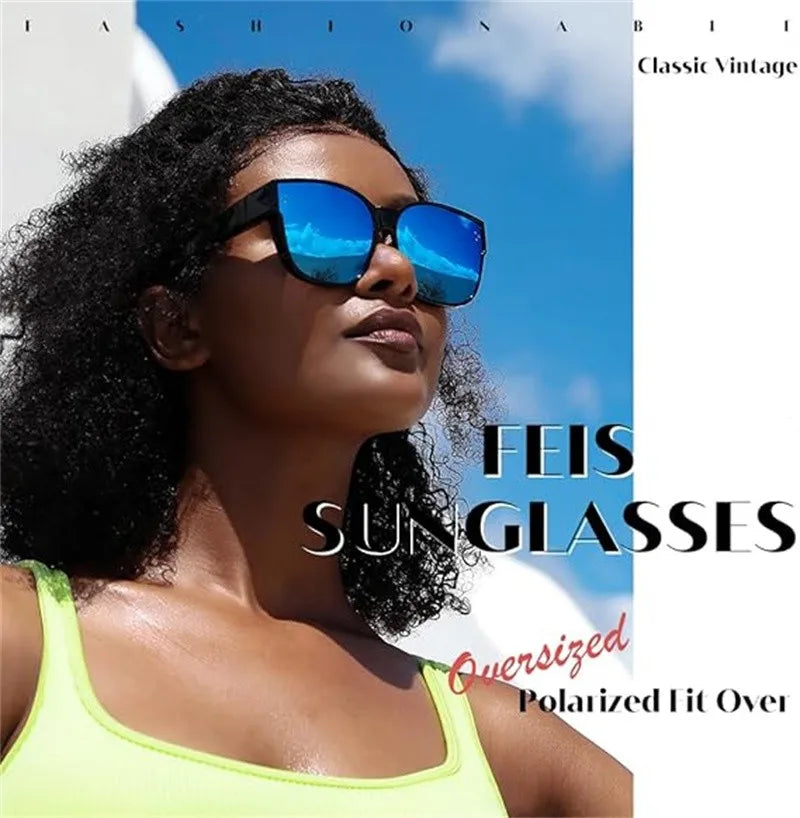 Cool&Ku Women Men Polarized Fit Over Sunglasses Oversized Trendy Square Cat Eye Wear Over Glasses