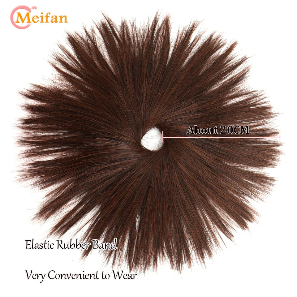 MEIFAN Extensiones de moño de cabello sintético liso desordenado con banda elástica, moño de cabello esponjoso, moño envolvente, postizo para mujer
