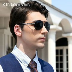 KINGSEVEN 2023 New Sunglasses For Men Design Aviation Alloy Full Frame Glasses HD Polarized UV400 Eye Protection Glasses Eyewear