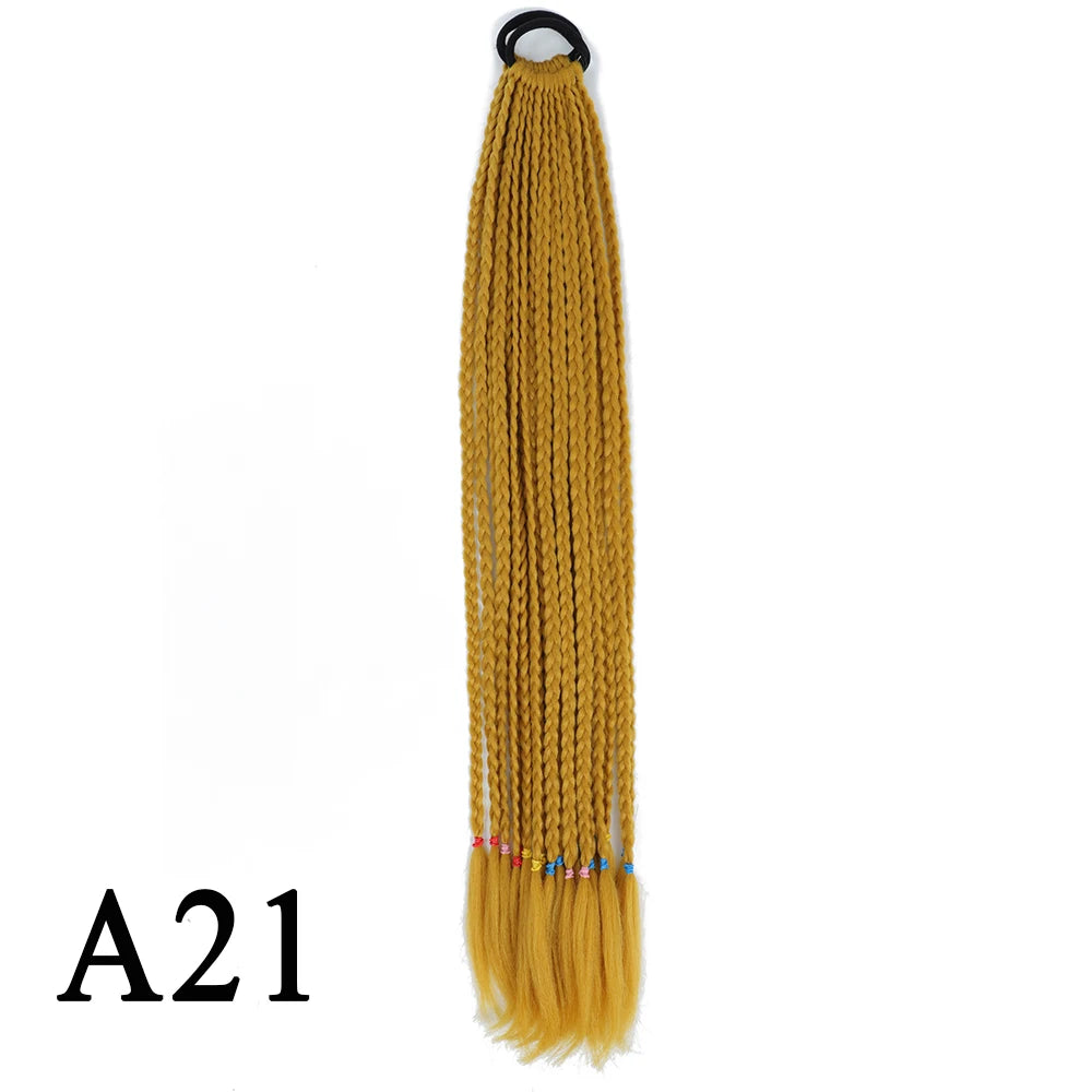 Synthetic 24 Inch Long Colored Box Braids Hair Ponytail With Rubber Bands Rainbow Twist Braided Highlights Ponytail For Women