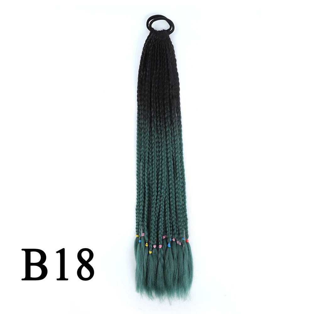 Synthetic 24 Inch Long Colored Box Braids Hair Ponytail With Rubber Bands Rainbow Twist Braided Highlights Ponytail For Women