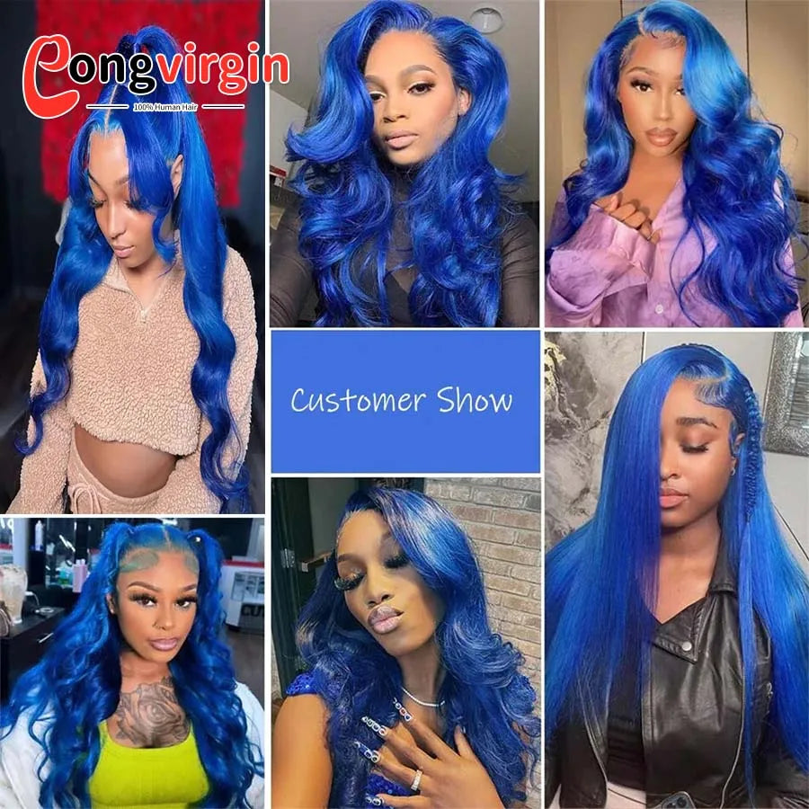 Dark Blue 360 Full Lace Wig Human Hair Pre Plucked Body Wave Lace Front Wigs Hd Transparent Lace Frontal Wig For Women On Sale