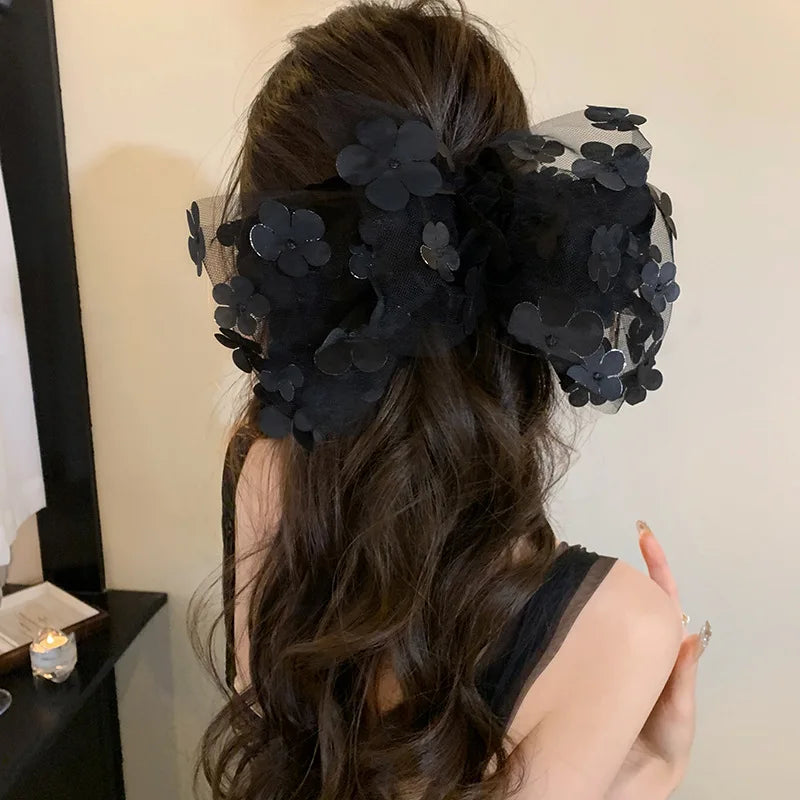 Fashion Multi-layer Mesh Broken Flower Three-dimensional Bow Headdress  Summer Back Head Clip Hairpin Hair Accessories