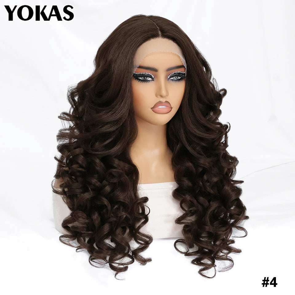 24 Inch Synthetic Lace Front Wigs For Black Women Curly Afro Lace Wigs for Afro Women Chocolate Brown Lace Front Wigs For Woman