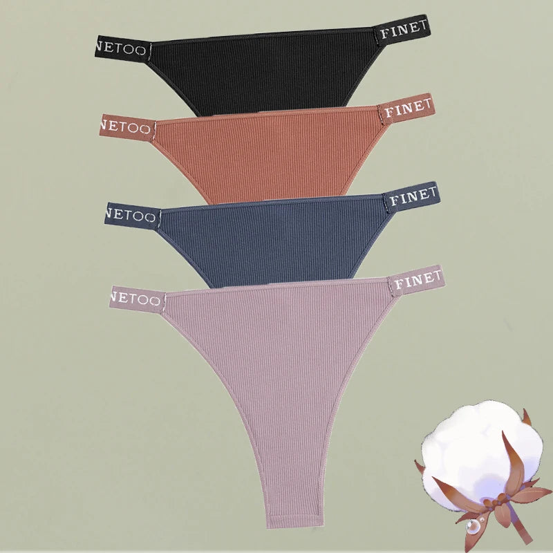 FINETOO 4Pcs/Set Cotton Letter Belt Underwear Women's Panties Sexy Low-Waist Bikini Underpants Female Breathable Briefs Lingerie