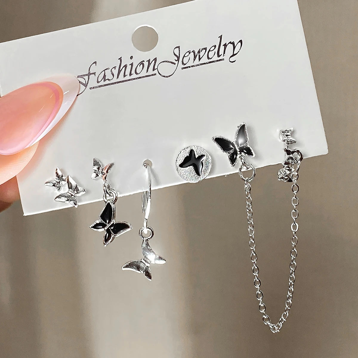 IPARAM Korean New Butterfly Chain Pendant Earrings for Women Asymmetrical Cute Hang Earrings Party Fashion Jewelry Gifts