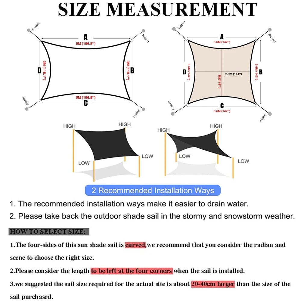 5x3M/4x3M Waterproof Large Sun Shelter Sunshade Protection Outdoor Canopy Garden Patio Pool Shade Sail Awning Camping Shade Net