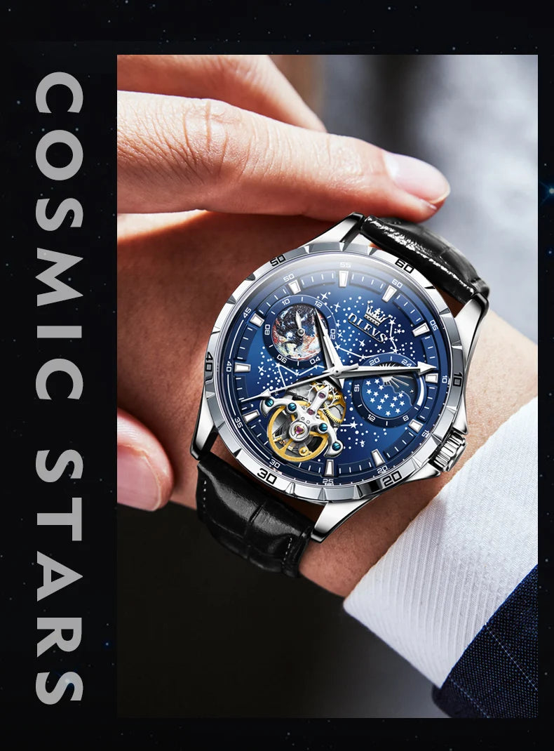 OLEVS Men's Watches Waterproof Multifunctional Luminous Fully Automatic Mechanical Watch Moon Phase Starry Original TOP Brand