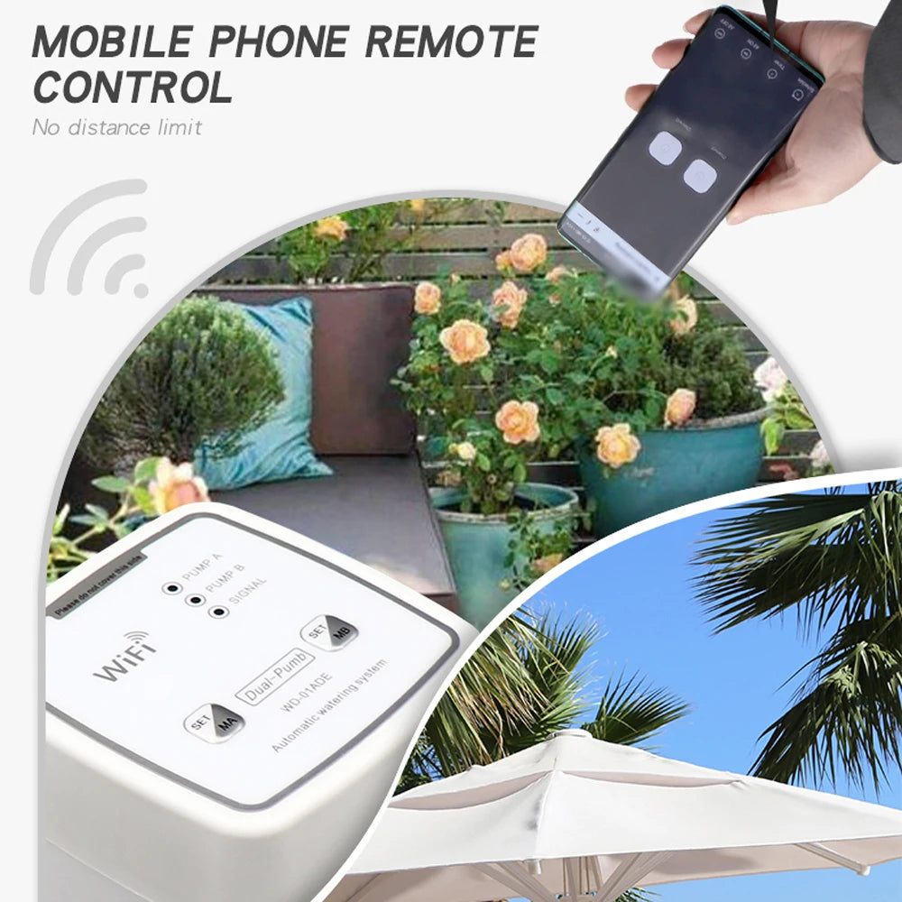 WIFI Intelligent Watering Device Double Pump Timed Automatic Drip Irrigation System Remote APPController for Garden Plant Flower