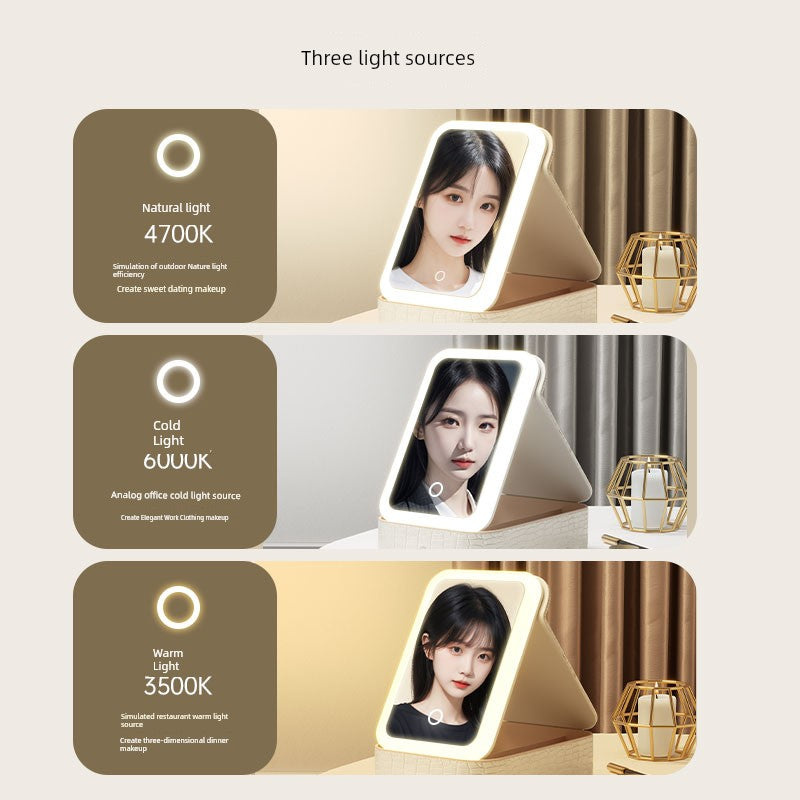 Travel Bag Mirror Desktop Desktop Cosmetic Mirror Portable with Light Women Portable Foldable Led Storage Box