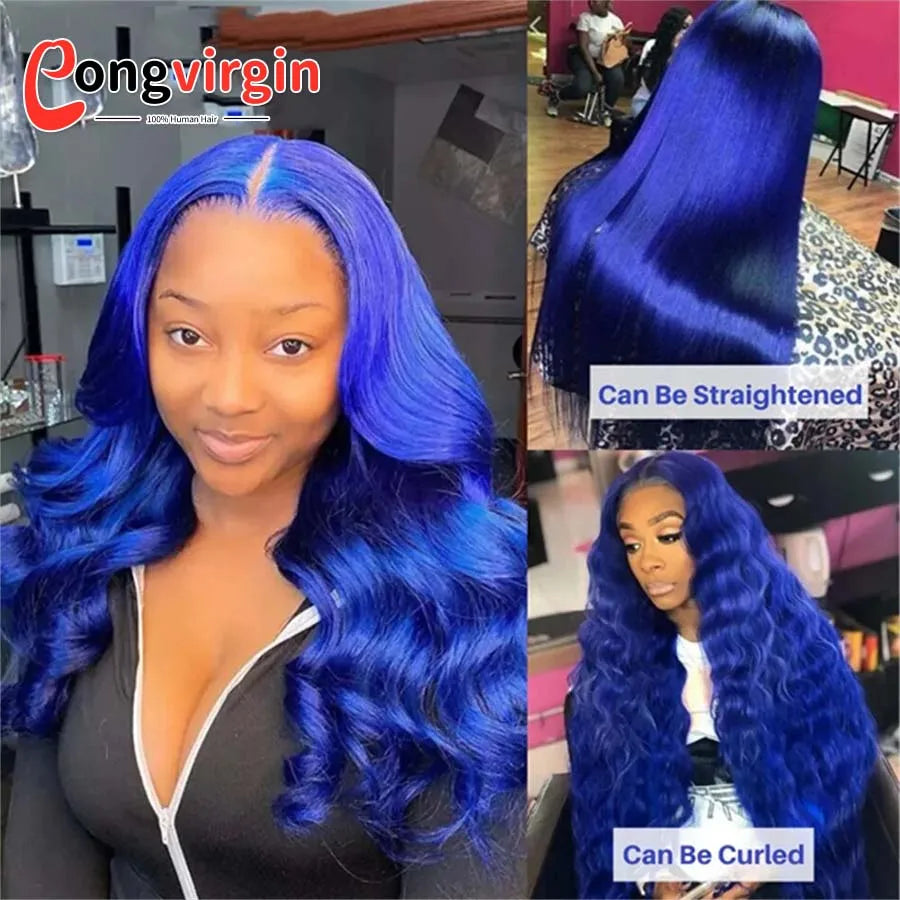 Dark Blue 360 Full Lace Wig Human Hair Pre Plucked Body Wave Lace Front Wigs Hd Transparent Lace Frontal Wig For Women On Sale