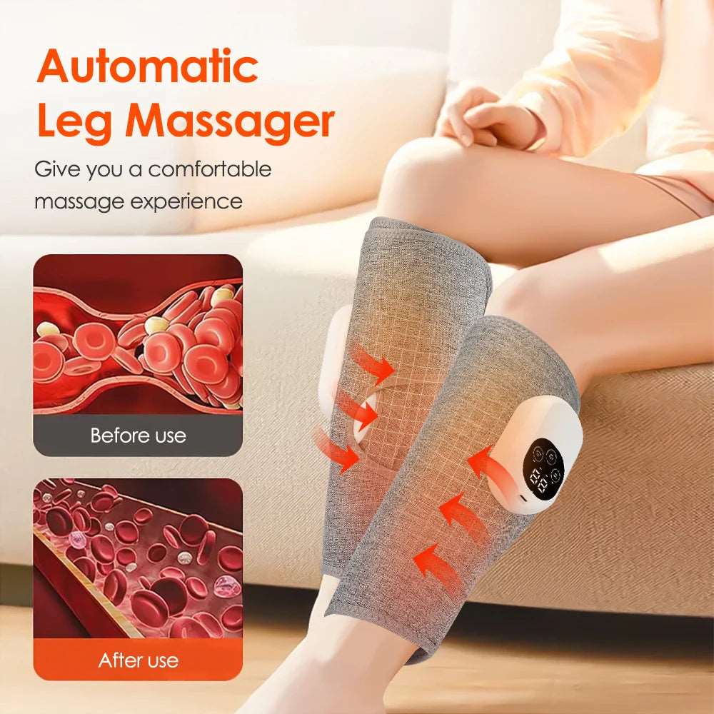 360° Foot Air Pressure Leg Massager With Heat Compression 3 Modes Wireless Leg Calf Muscle Massage Blood Circulation for Elders