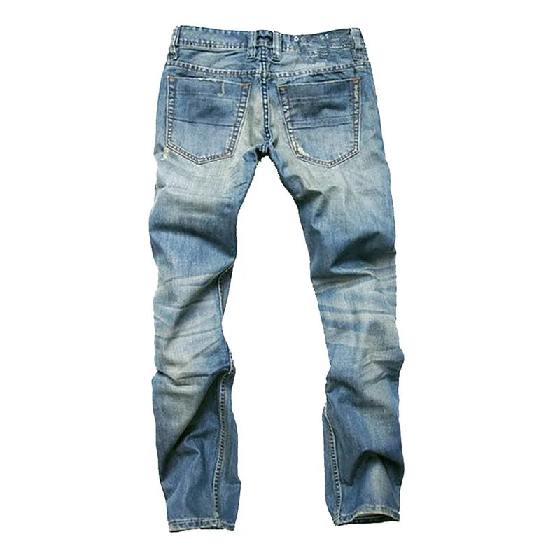 Fashion Button Fly Ripped Nostalgic Jeans Men Trousers Straight Slim Fit Cotton High Quality Casual Denim Pants Men Jeans