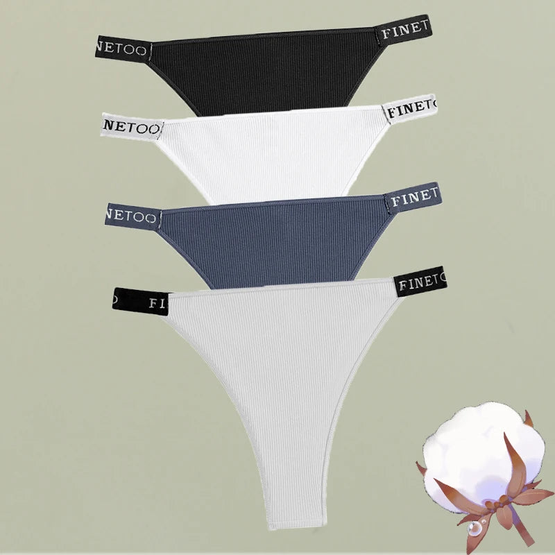 FINETOO 4Pcs/Set Cotton Letter Belt Underwear Women's Panties Sexy Low-Waist Bikini Underpants Female Breathable Briefs Lingerie